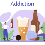 Illustration of drug and alcohol abuse causing teeth grinding and pain