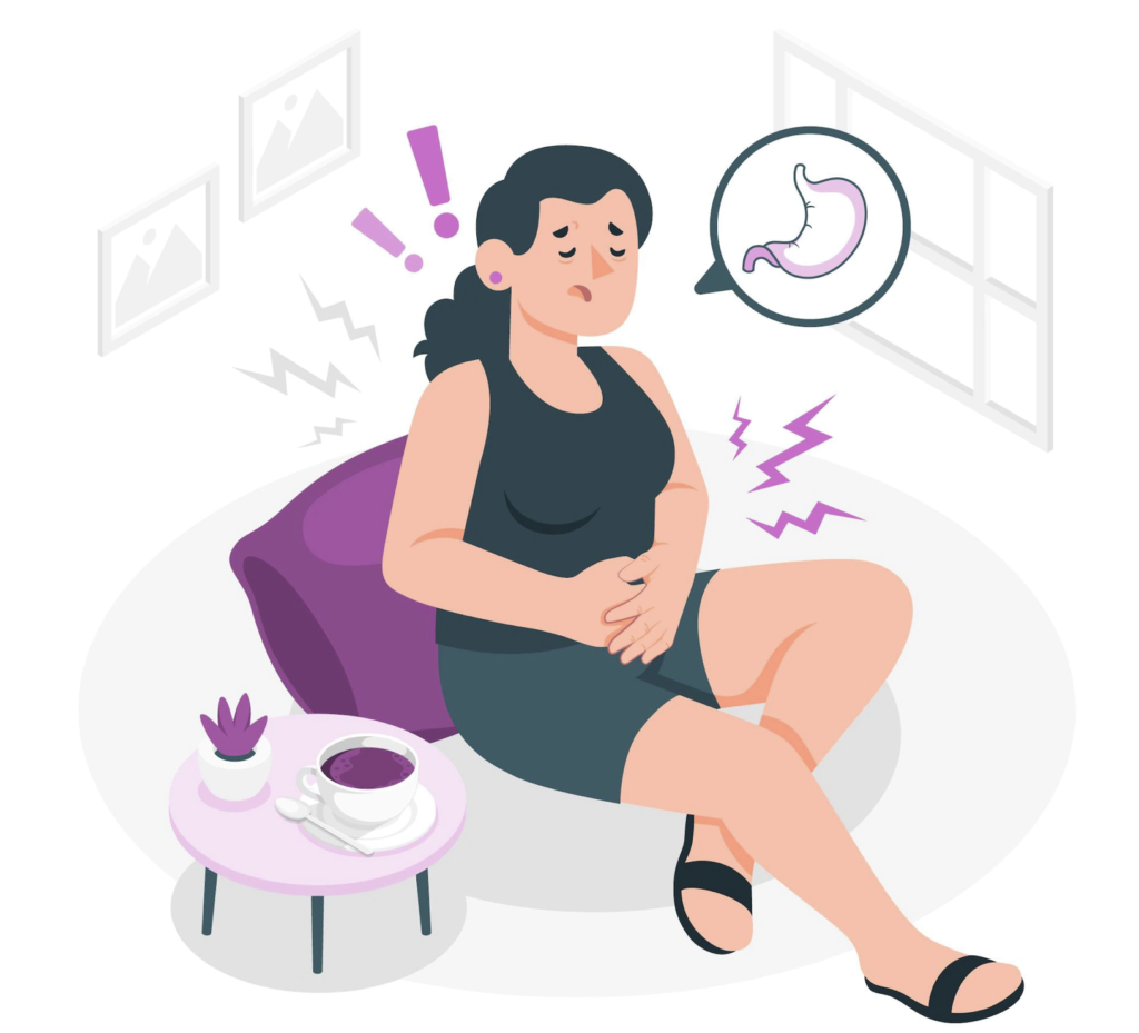 A girl experiences severe heartburn following acidic reflux. Avoid acidic foods to get relief from GERD.