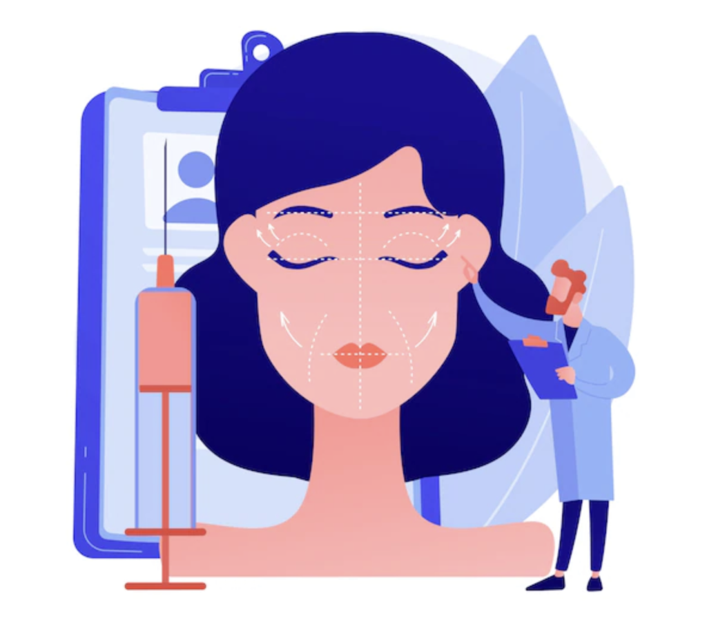 Image showing a patient consulting a doctor for aesthetic treatment like Botox, laser and surgical treatments for correction of facial changes due to bruxism (teeth grinding).